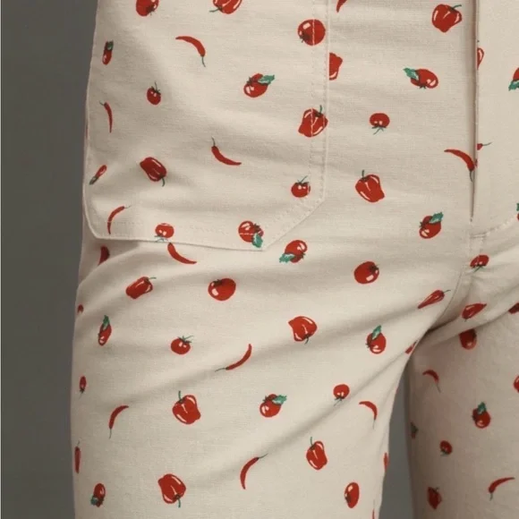Maeve Cream Cropped Wide-Leg Pants with Red pepper print. - Picture 3 of 6